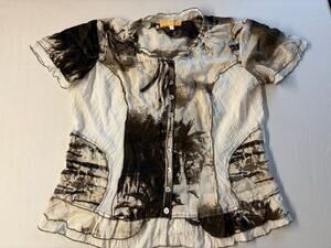 Vintage Y2K Crisca by Escada Fairycore Earth Tone Tie Front Blouse Lettuce Trim